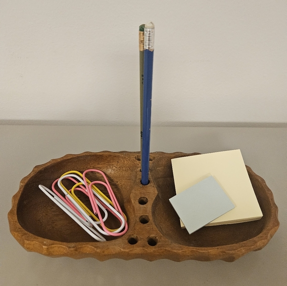 Vintage Other - Vintage Wood Desk Organizer Catch-all Trinket Dish 10"x5"x1.25"